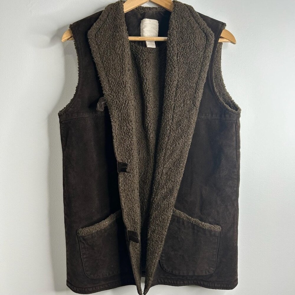 Vintage J Jill Vest‎ Womens Small Brown Suede Leather Sherpa Lined Toggle Canada